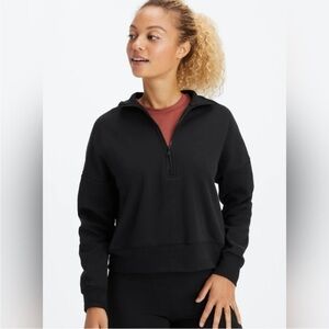 Fabletics black cropped Year Round Terry Half Zip pullover Sweatshirt size L